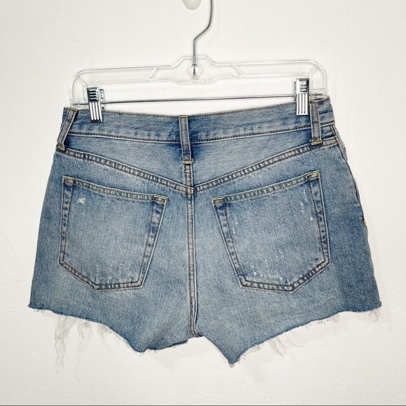 Free People Revolve Sofia Blue Button Fly Distressed Denim Jean Shorts Size 27 - Picture 9 of 12
